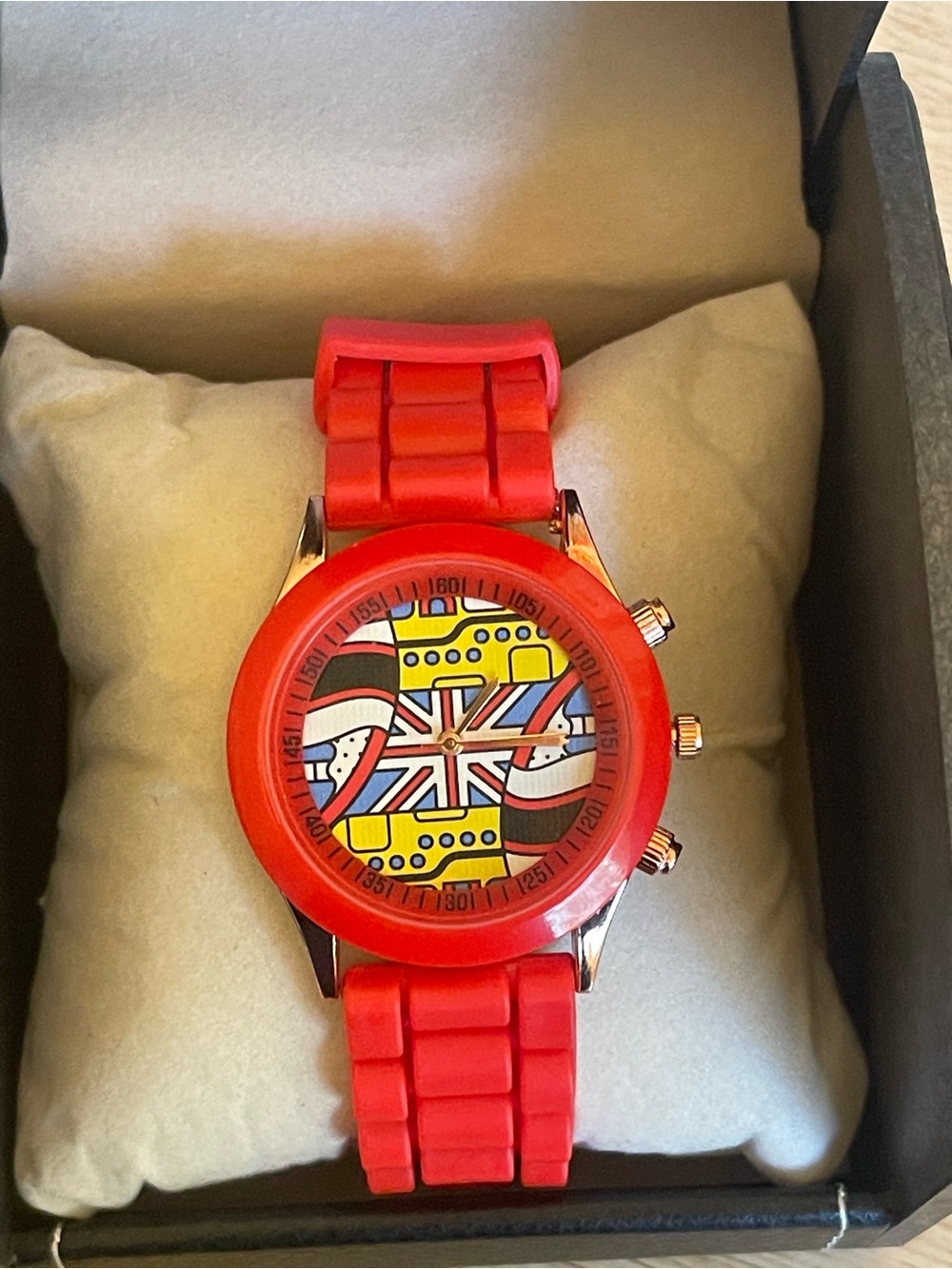 Beatles Red Men's Silicone Strap Watch with Union Jack Graphic